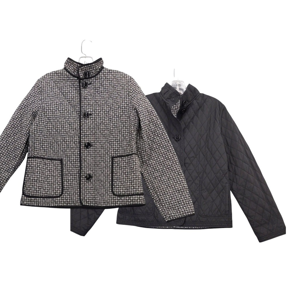 Talbots Petites M Reversible Jacket Quilted Black White‎